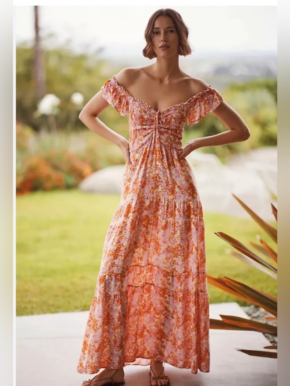 Anthropologie NWOT L Space Lucia Smocked Maxi Dress size Medium
